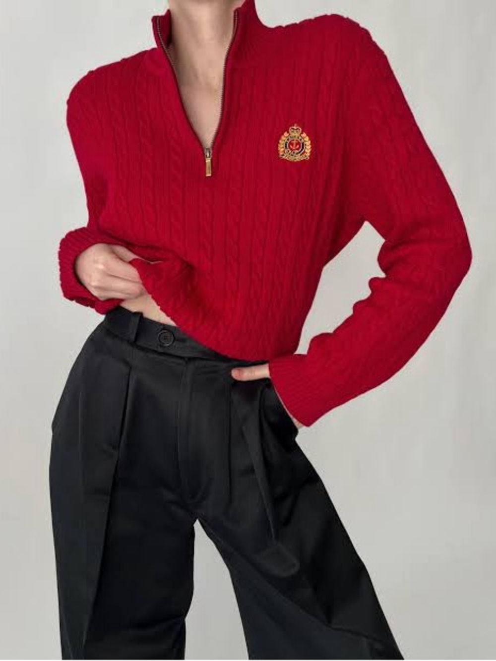 VINTAGE RALPH LAUREN RUBY CREST ZIP SWEATER Women’s Size Large Preppy Luxury